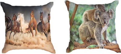 Ulticool  - Kussenhoes - Paarden Zand Natuur Dieren Koala - Set van 2 Kussens - Exclusief Kussenvulling - Sierkussens 45x45 cm - Sierkussenhoes Accessoires - Kussentjes Bank voor Decoratie Woonkamer Slaapkamer Kinderkamer Babykamer - Bruin Groen
