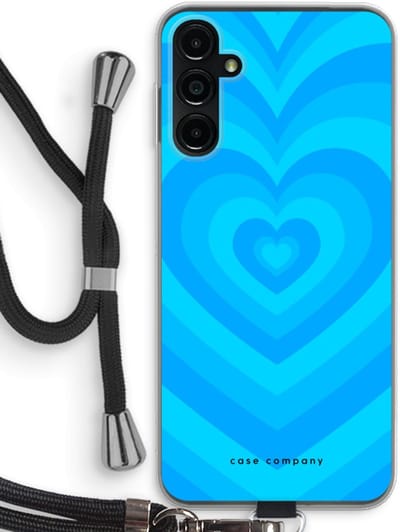 Case Company® - Hoesje met koord geschikt voor Samsung Galaxy A14 hoesje met Koord - Hart Blauw - Telefoonhoesje met Zwart Koord - Bescherming aan alle Kanten en Over de Schermrand