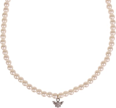 Parelketting in kindermaat - ivoorkleurige imitatieparels 6mm - Hangertje Bijtje zilverkleurig 1cm