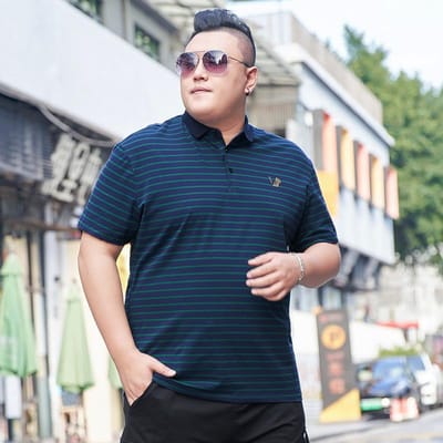 Zomermode Oversized Gestreept Heren Revers T-shirt Dikke Man Dik Oversized Korte Mouwen Body Shirt Top XXXXXL 7XL blue