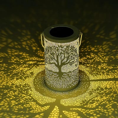 KZQ Feestelijke decoraties, Levensboom-zonnelantaarn, waterdicht voor buiten, hangende zonnelamp, weerbestendig, metalen tuindecoraties, tafeldecoraties voor Thanksgiving en Kerstmis binnenshuis, cadeaus.