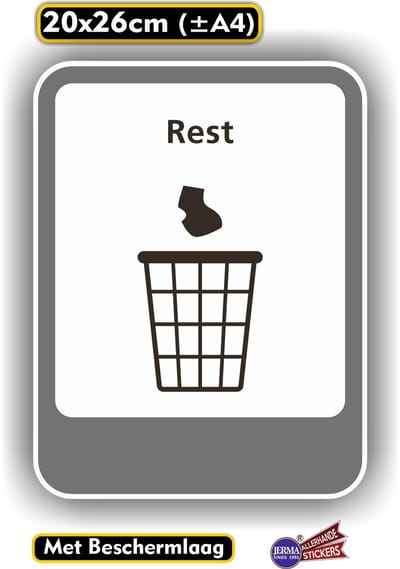 Jerma - Rest afval Recycling - Sticker – 20 x 26 cm - Vinyl - Zelfklevend - Weerbestendig - Krasvrij