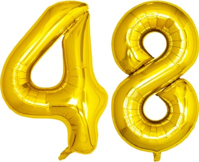 Folie Ballon Cijfer 48 Jaar Goud Verjaardag Versiering Helium Cijfer Ballonnen Feest versiering Met Rietje - 86Cm