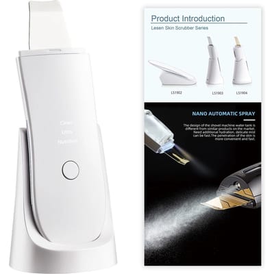 Ultrasone Huidscrubber Vibratie Gezichtspatel Mee-eter Verwijderaar Schepje Reinigen Cavitatie Peeling Gezichtsversteviging Huidverzorging LEZEN white
