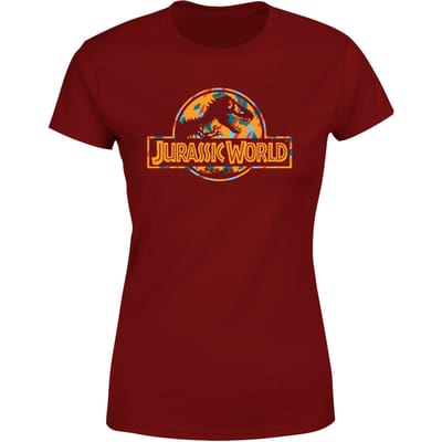 Jurassic Park Logo Tropical Women's T-Shirt - Burgundy - S