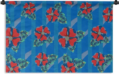 Wandkleed - Wanddoek - Hibiscus - Hawaii - Rood - Patroon - Bloem - 90x60 cm - Wandtapijt