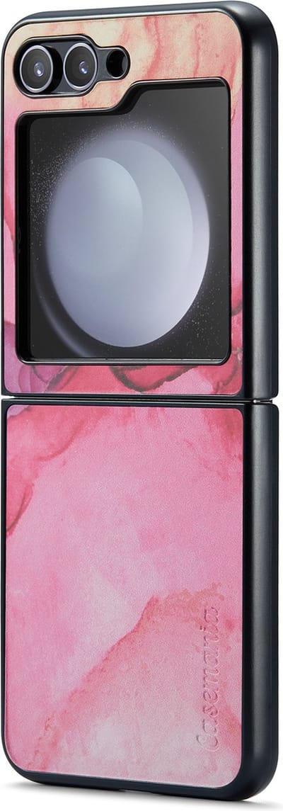Casemania Hoesje Geschikt voor Samsung Galaxy Z Flip 5 - Pink Rhodonite - Marmer Portemonnee Book Case