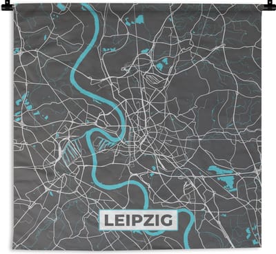 Wandkleed - Wanddoek - Plattegrond – Leipzig – Blauw – Stadskaart – Kaart - Duitsland - 180x180 cm - Wandtapijt