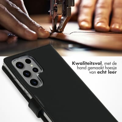 Selencia Hoesje - Geschikt voor Samsung Galaxy S24 Ultra - Echt Lederen Bookcase - Zwart