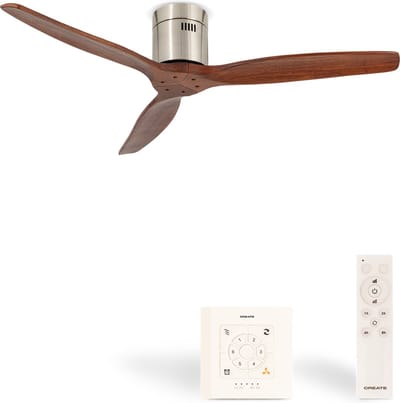 CREATE - Plafondventilator 40W silent Ø132 cm - Controller voor wandmontage - afstandsbediening - Niquel Donker Hout- WIND CALM