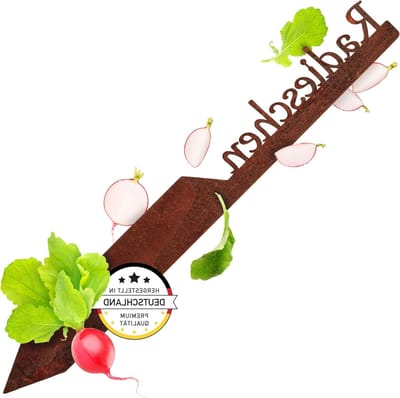 Tuinsteker Radijs - Groente Bordje - Moestuin Decoratie - Uniek Roest Patina - 24 cm Hoog - Roestkleur
