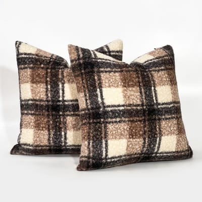 Set van 2 Sherpa Geruite Kussenslopen 50x50 cm – Zacht & Warm Herfst/Winter Sierkussenhoezen
