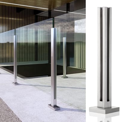 Glazen Leuningpalen - Glazen Platen - Buitenhek Creëren - Roestvrij Staal - 60-120 cm - Zilver