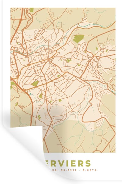 Muurstickers - Sticker Folie - Stadskaart - Kaart - Plattegrond - Vintage - Verviers - 20x30 cm - Plakfolie - Muurstickers Kinderkamer - Zelfklevend Behang - Zelfklevend behangpapier - Stickerfolie