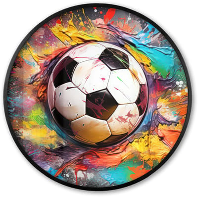 Poster in lijst Rond - Fotolijst 60x60 cm - Posters - Voetbal - Verf - Kleuren - Zwart - Wit - Ronde posterlijst zwart - Decoratie - Wanddecoratie woonkamer - Muurdecoratie slaapkamer