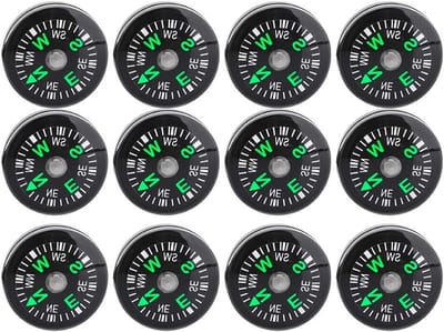 Mini Kompas Set van 12 Stuks - Hard Shell, Vloeistofgevuld, Ideaal voor Buitenactiviteiten, Kamperen en Wandelen