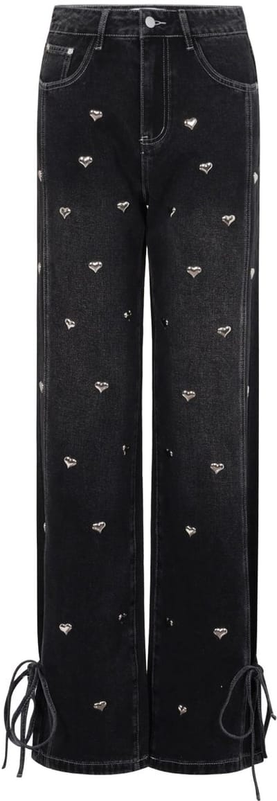 Comfortabele Dames Denim 'Sweetheart' Jeans met Strass-Hartjes - Roze - Maat XS