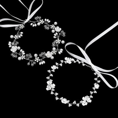 Hoofddeksel met bloemenkristal, 2 stuks hoofdband voor bloemenmeisje, elegante haaraccessoires voor bruiloft, communie en feesten