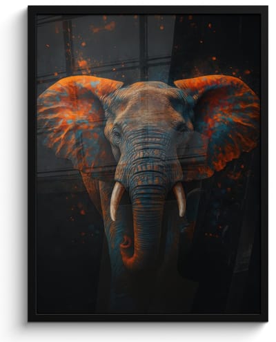 Poster in lijst - Fotolijst 50x70 cm - Posters - Olifant - Oranje - Oren - Posterlijst zwart - Decoratie - Wanddecoratie woonkamer - Muurdecoratie slaapkamer