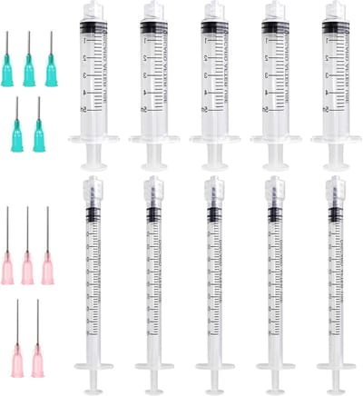 Set van 10 spuiten 5 ml en 1 ml met naald - Plastic spuiten voor dosering, experimenten en vloeistofmeting