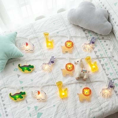 Sfeervolle Fairy String Lights met 10 Warm Witte LED's voor Kinderen - 1.5M Safari Dierenverlichting voor de Kinderkamer en Speelruimte