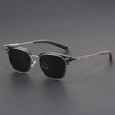 Lunettes de soleil Monture Métal Intemporelle Demi-cadre Pour Hommes Pour Femmes Style Vintage Rivet Petites Lunettes Élégantes Masculines Populaires Couleur Noire Anti-reflets gray