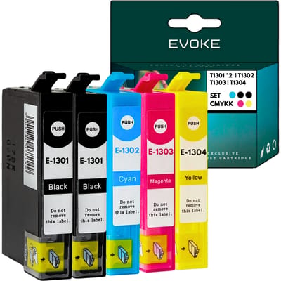 Evoke Compatibele Inkt voor Epson T1301 T1302 T1303 T1304 1301-1304 130XL 5X:2X Zwart+Cyaan+Magenta+Geel 118 ml 6460 Pagina's Stylus Office Bx320Fw 525Wd 535Wd 625Fwd 630Fw 635Fwd 925Fwd; Stylus
