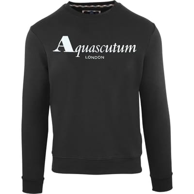 Aquascutum Heren Sweatshirt met Opschrift Crew Hals (Zwart)