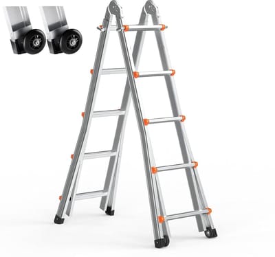 Telescopische ladder - Uitschuifbare ladder - Werkzaamheden op hoogte - Veilige A-frame structuur - 58 meter - Zilver