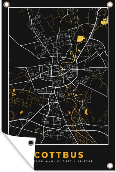 Muurdecoratie Cottbus - Goud - Kaart - Plattegrond - Stadskaart - Duitsland - 120x180 cm - Tuinposter - Tuindoek