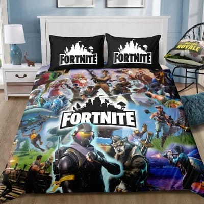 Fortnite Beddengoed Set Dekbedovertrek Kussensloop Spel Cartoon Decoratie Sprei Slaapkamer Dekbedovertrek Beddengoed Pakket Kinderen Kerstcadeau 150*200cm 3pcs