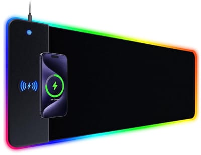 IBETTERTEC - Gaming muismat - RGB muismat - Inductieve oplader - 800 x 300 mm - 10 W draadloos opladen - 14 RGB-verlichtingsmodi - Afwasbaar - Antislip achterkant - Snelheid & precisie