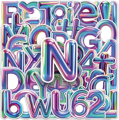 Stickers Set met Letters & Cijfers - 50 stuks - Alfabet 'ballonen' op sticker - Decoratieve muurstickers