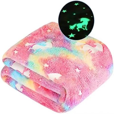 Dailygoods- Knuffeldeken Lichtgevend - Eenhoorn/Rainbow - Fleecedeken - Cadeau voor Kinderen - Comfortabel en Zacht - Geschikt voor Jongens en Meisjes - Deken