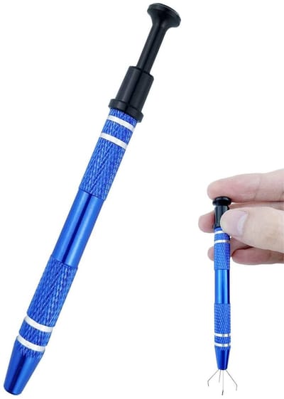 Dailygoody - 4-klauw pick-up tool - Grijper voor kleine voorwerpen - Roestvrij staal - Blauw - Perfect voor sieraden maken - Elektronische compon