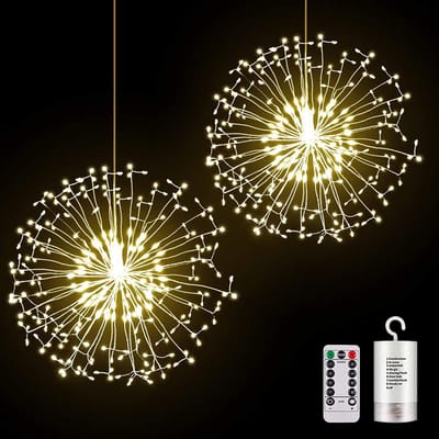 MUPOO Kerstverlichting met 198 LED lampjes - Warm Wit licht - met afstandsbediening - 8 modi - Timerfunctie - Kerstdecoratie Binnen & Buiten - Lichtslinger Kerst Op Batterij - Set van 2 stuks