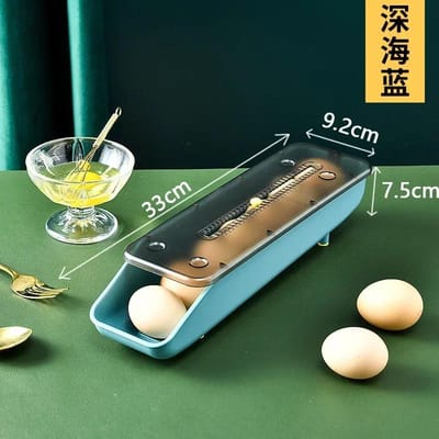 Accessoire de Rangement pour Réfrigérateur de Cuisine Boîte de Rangement Automatique à Roulement pour Œufs Support Panier Conteneur Distributeur Organisateur Cartons Plateau blue