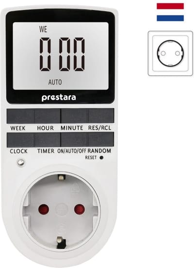 Prestara Digitale Tijdschakelaar - Programmeerbare Timer Stopcontact - LCD Display - Schakelklok 16A 3680W