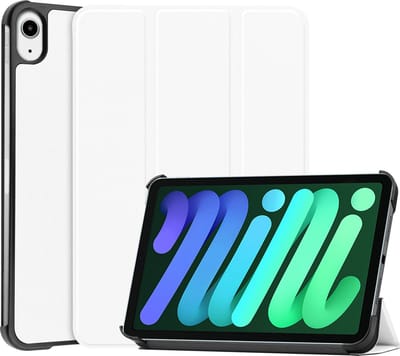Hoesje Geschikt voor Apple iPad Mini 6 (2021) - 8.3 inch - 6e Generatie - Dun & Stevig - Trifold Bookcase - Hard Cover - Hardcover Book Case - Tablet Hoes - Wit