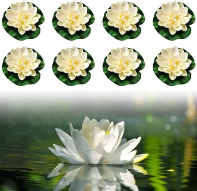 Set van 8 Drijvende Kunststof Waterlelies en Lotusbloemen voor Tuin, Terras, Zwembad en Aquarium Decoratie