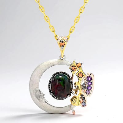 Cavill - Verstelbare Halsketting 925 Sterling Zilver Verguld - Ovaal Mezezo Opaal 2,097ct - Amethist, Saffier & Tanzaniet - Dames Sieraad