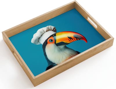 Dienblad hout 40x30 cm - Schootdienblad - Toekan - Papegaai - Vogel - Koksmuts - Borrelplank rechthoek - Plateau dienbladen