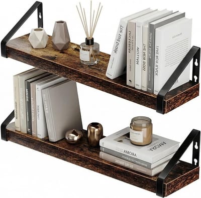 Set van 2 wandplanken met 2 montageopties, 60 cm, ideaal voor woonkamer, keuken en badkamer, vintage bruin ontwerp
