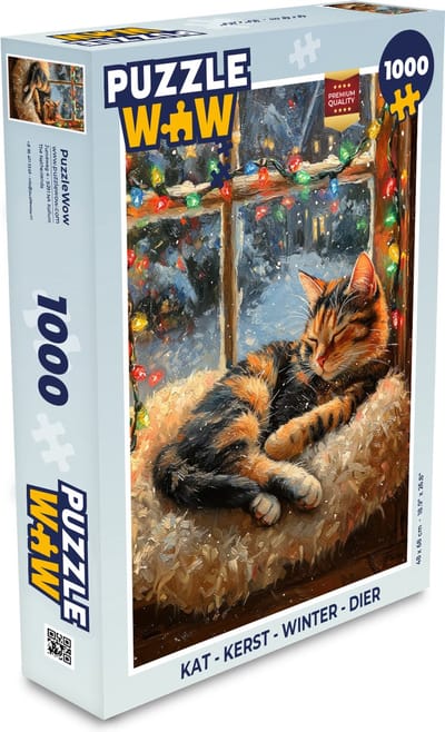 Puzzel Kat - Kerst - Winter - Dier - Legpuzzel - Puzzel 1000 stukjes volwassenen - Kerst - Cadeau - Kerstcadeau voor mannen, vrouwen en kinderen
