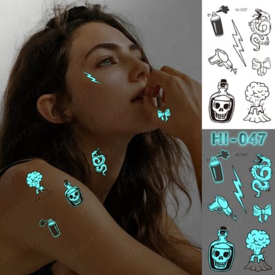 Hiden - Lichtgevende Tattoo sticker - Glow in the dark - Feestjes - Blauw - Pop-art