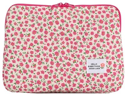 Zachte gewatteerde laptophoes met leuke bloemprint – waterbestendig en veelzijdig voor 14 inch notebooks