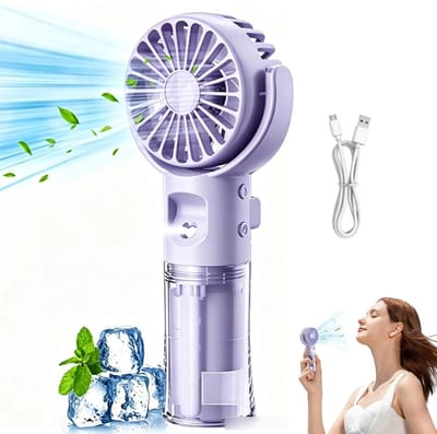 2-in-1 Handventilator met Waternevel - 4 snelheden - 4000mAh - Stille - Mini Fan Oplaadbaar - USB-C - Koel en hydrateer overal - Verkoelende Airflow - Draagbare Mini Ventilator - ideaal voor kantoor, reizen, wandelingen of het strand - paars
