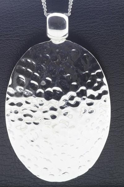 Zilveren Ovaal gehamerd XL ketting hanger