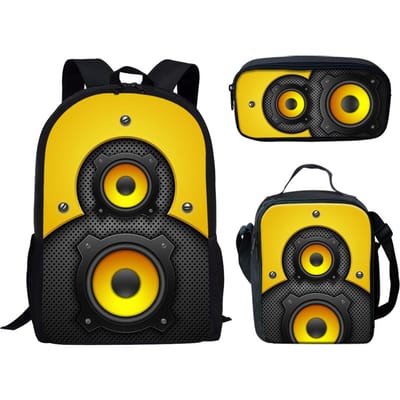 Klassiek Populair Grappig Luidsprekerpatroon 3D Print 3 stuks/Set leerling Schooltassen Laptop Dagrugzak Rugzak Lunchtas Etui
