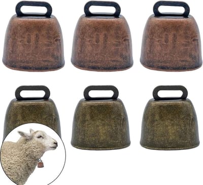 Grazend Koeienbel - 6 Stuks - Bel - Grazend Koeienbel - Geitenbel - Paard - Deurbel - Hondenbel - Kerstversiering - Messing Scheepsbel - Dier Enbellen - Koebellen - Decoratie Klokjes - Boerderij - Dier Geschenk - Rood brons + groen brons